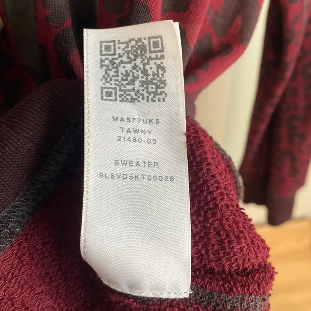 True Religion Raglan crew neck leopard sweatshirt sweater Red tawny M